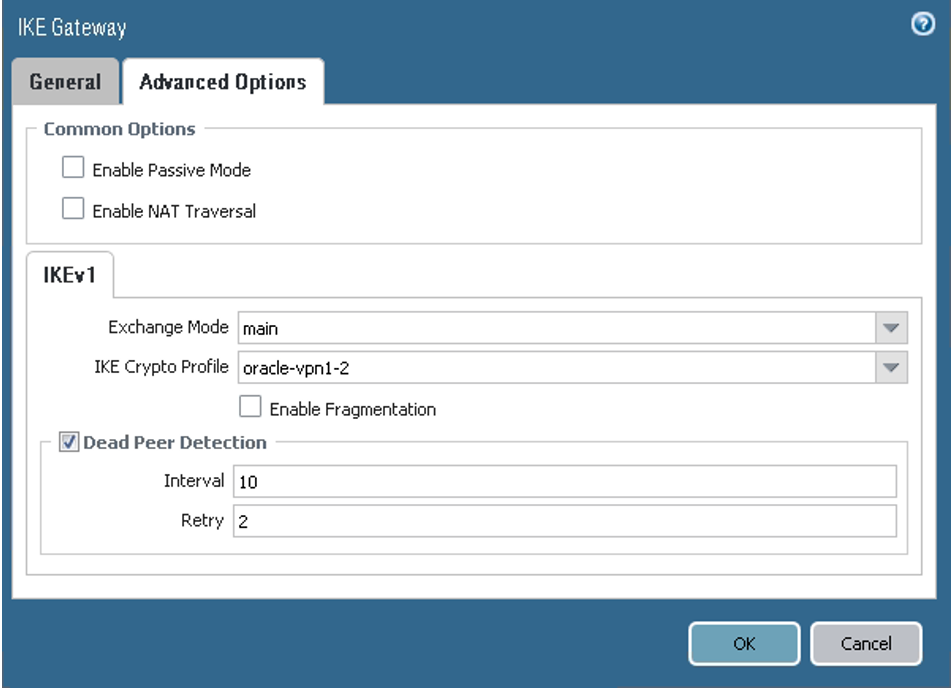 This image shows the IKE gateway advanced options for the second peer.