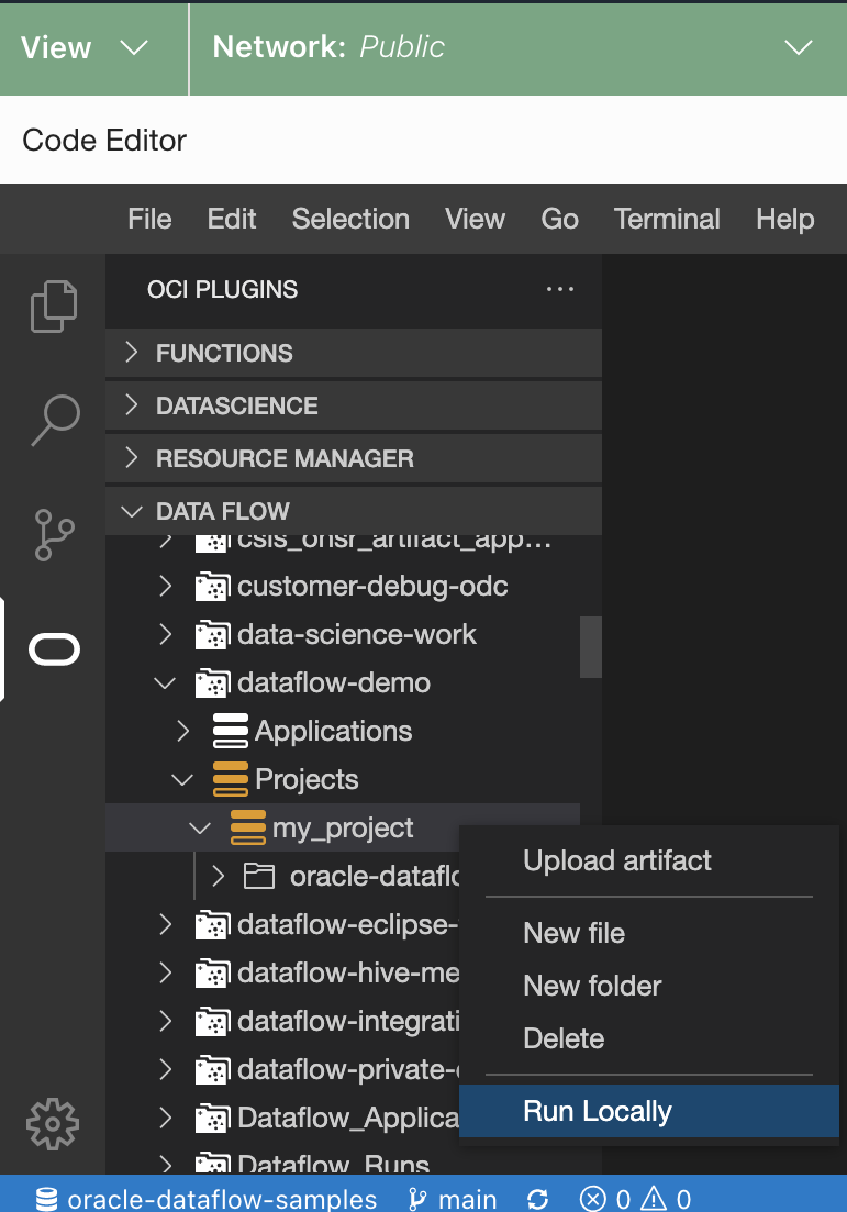 SelectRun Locally menu item.