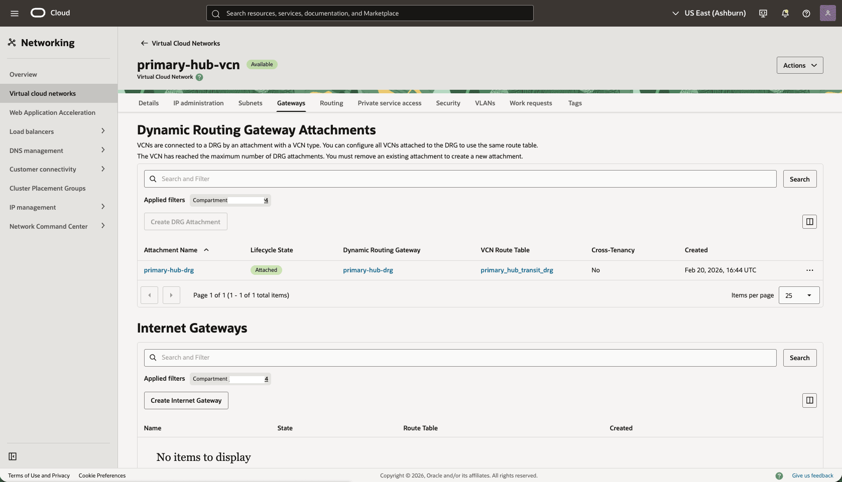 This screenshot shows how to configure the network in the primary region.