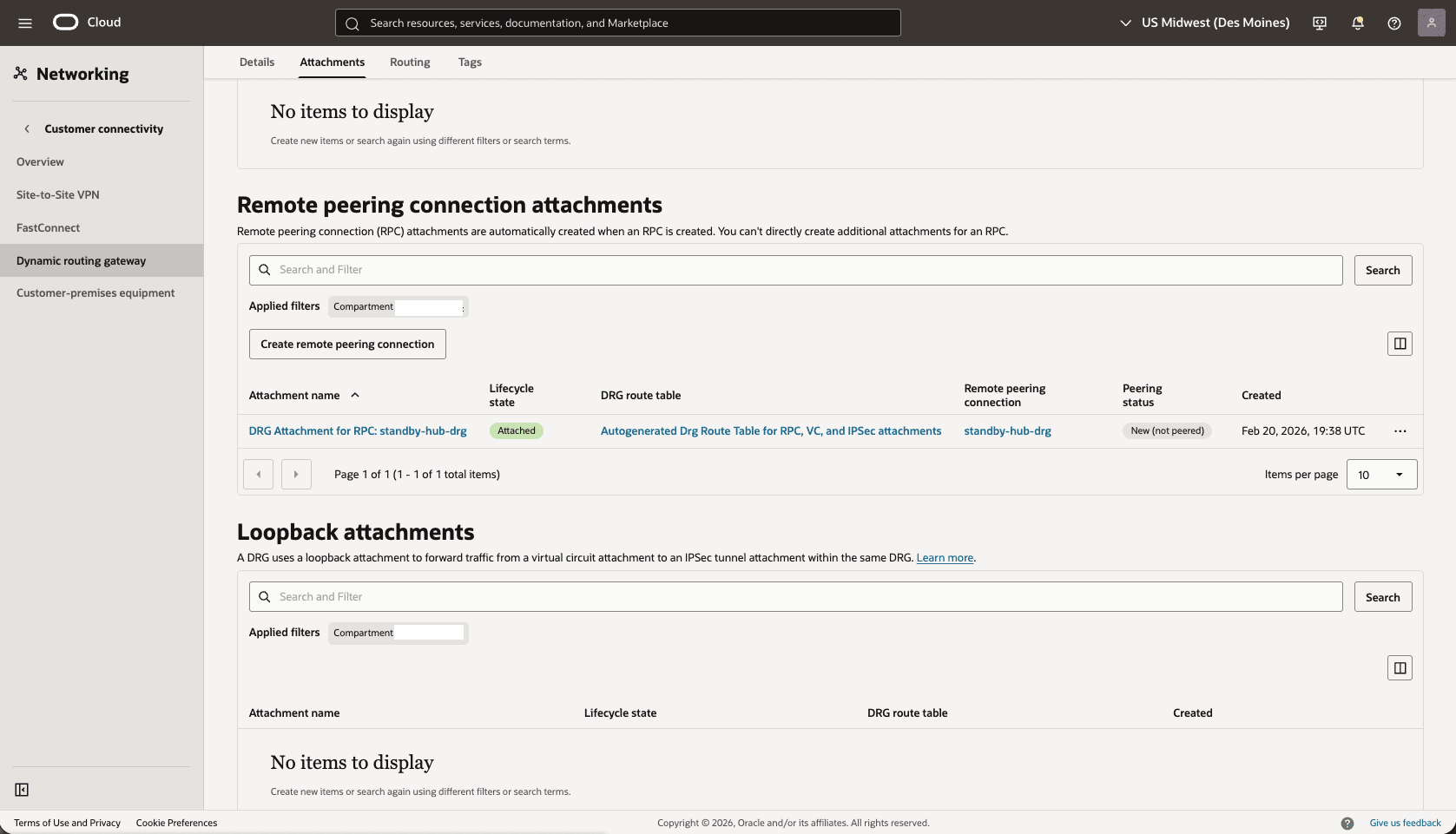 This screenshot shows how to configure the network in the standby region.