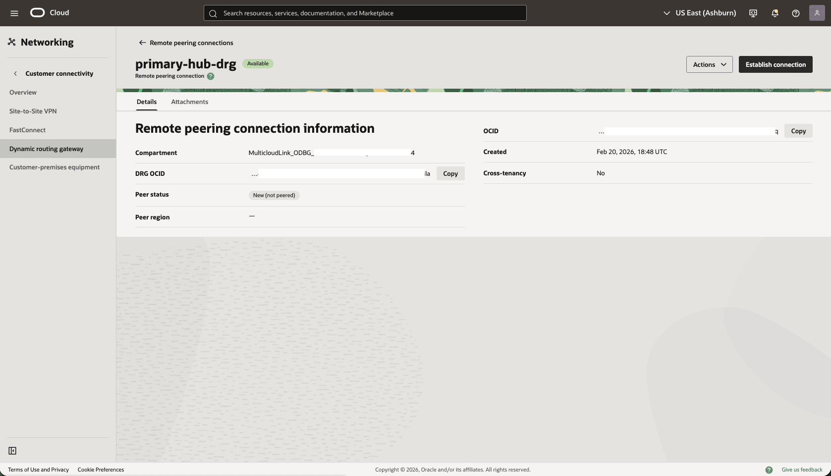 This screenshot shows how to configure the network in the standby region.