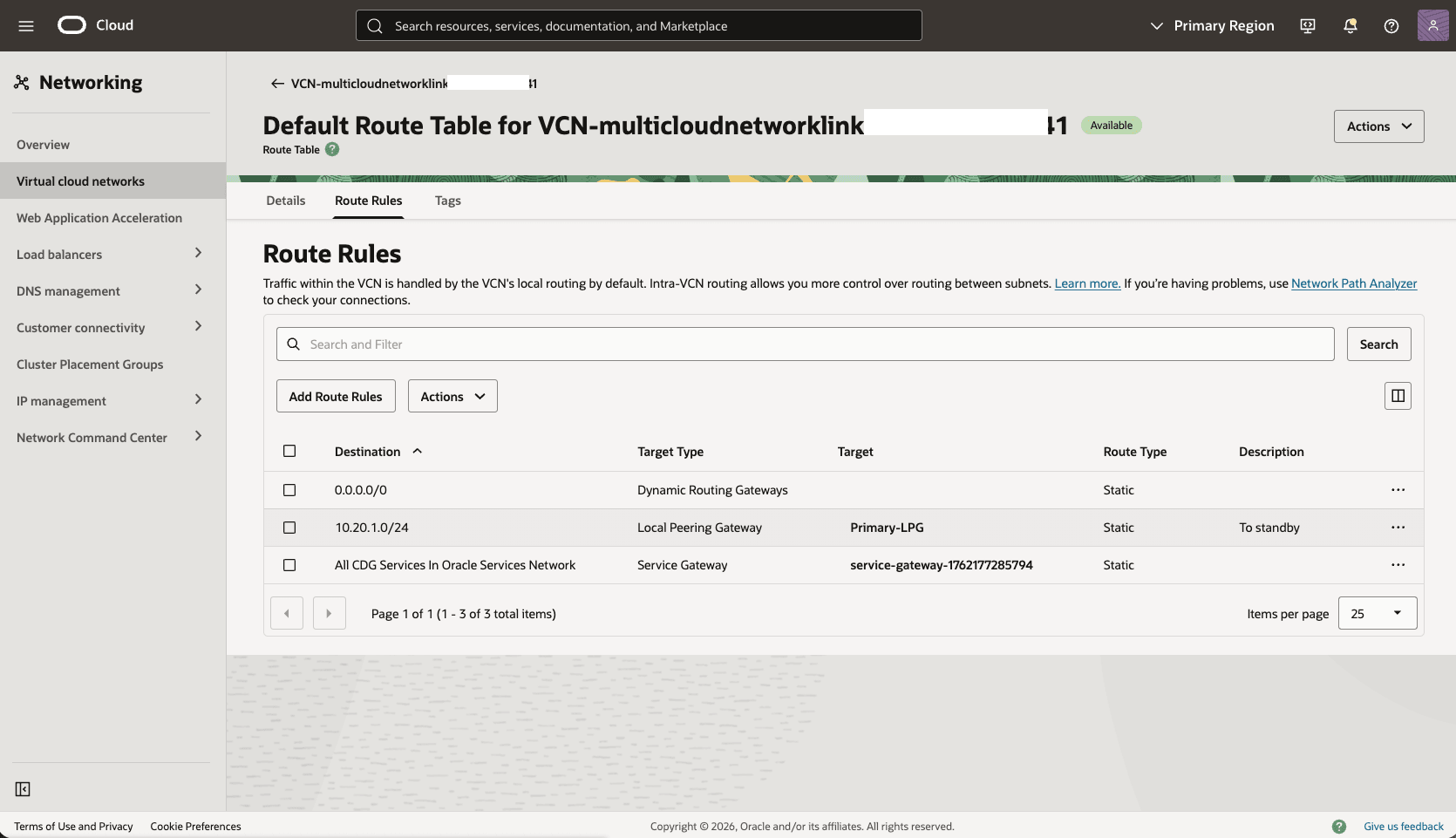 This screenshot shows how to configure the network in the primary zone.