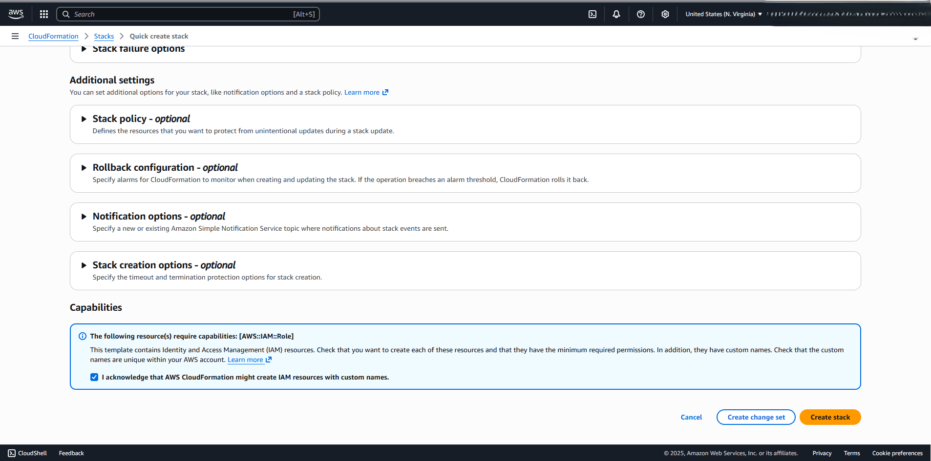 This screenshot shows how to create a stack.