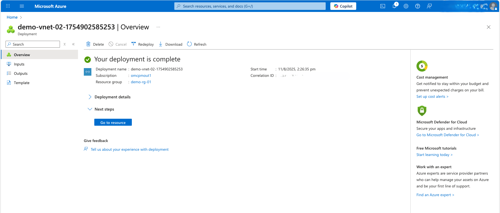 This screenshot shows the steps to create a virtual network with delegated subnet.