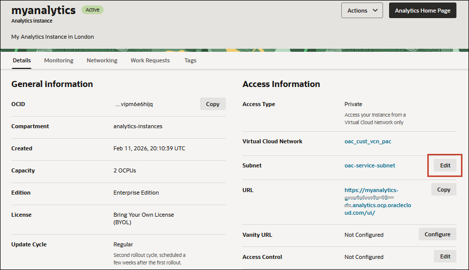 Options to edit the VCN or subnet