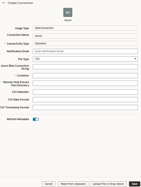 Azure Storage connection dialog