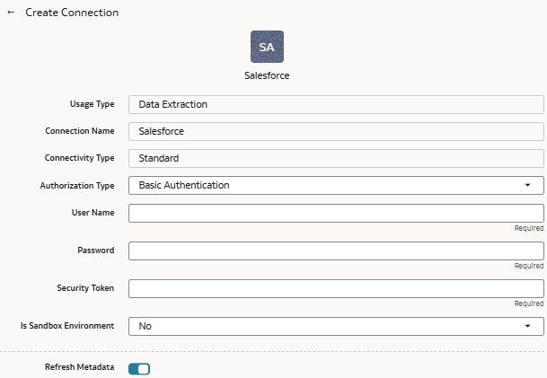 Create Connection for Salesforce dialog Create Connection for Salesforce dialog