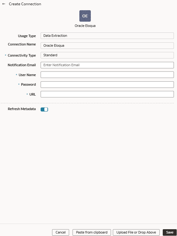 Description of fawag-eloqua-create-connection.png follows