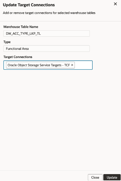 Update Target Connections dialog