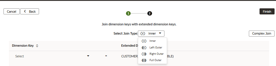 Step 2 of the Extend a Dimension wizard where you select the join type