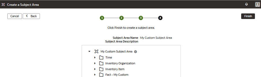 Step 4 of the wizard on the Create a Subject Area page
