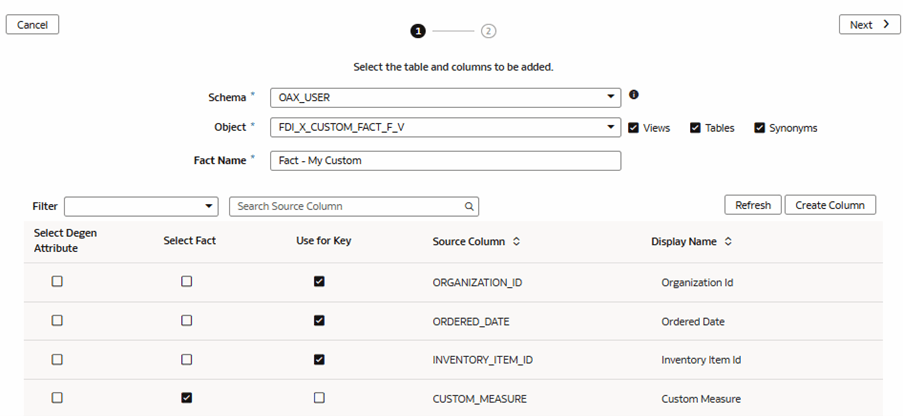 Step 1 of the wizard on the Add a Fact page