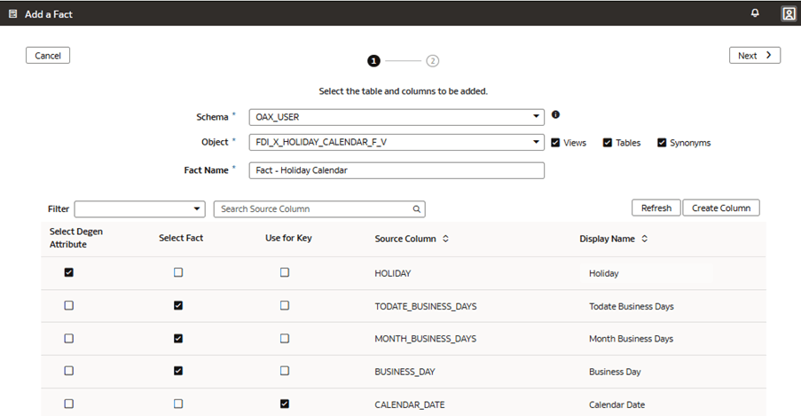 Step 1 of the wizard on the Add a Fact page