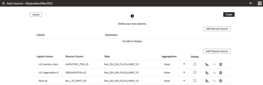 Enter unique names under Logical Column