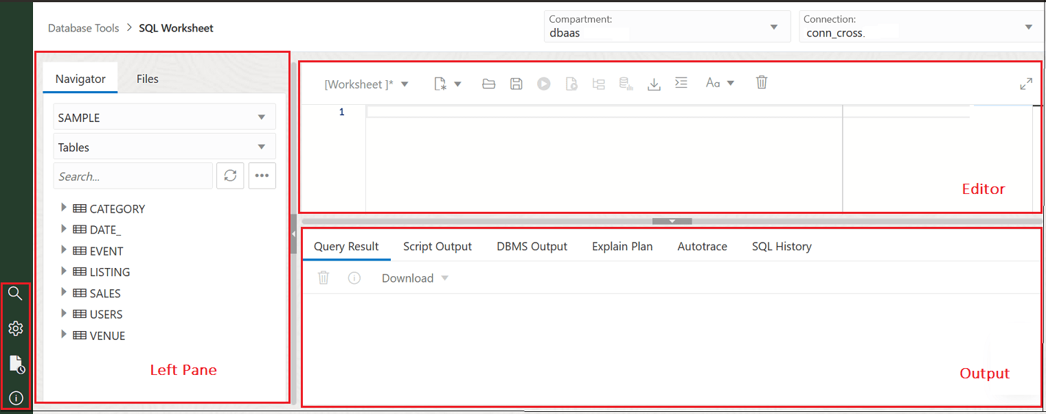 This image depicts the SQL Worksheet user interface.