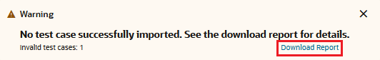 The warning dialog for invalid test case imports