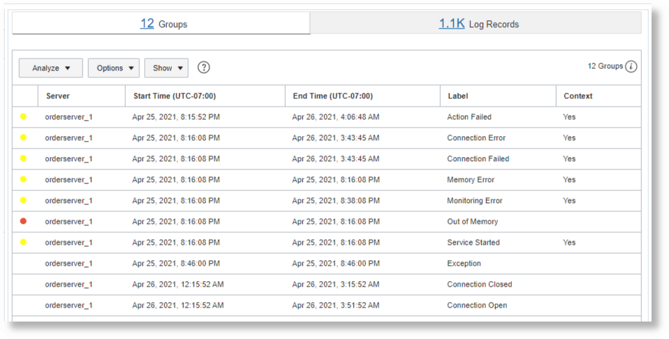 joins Out of Memory events with other events that are within 30 minutes