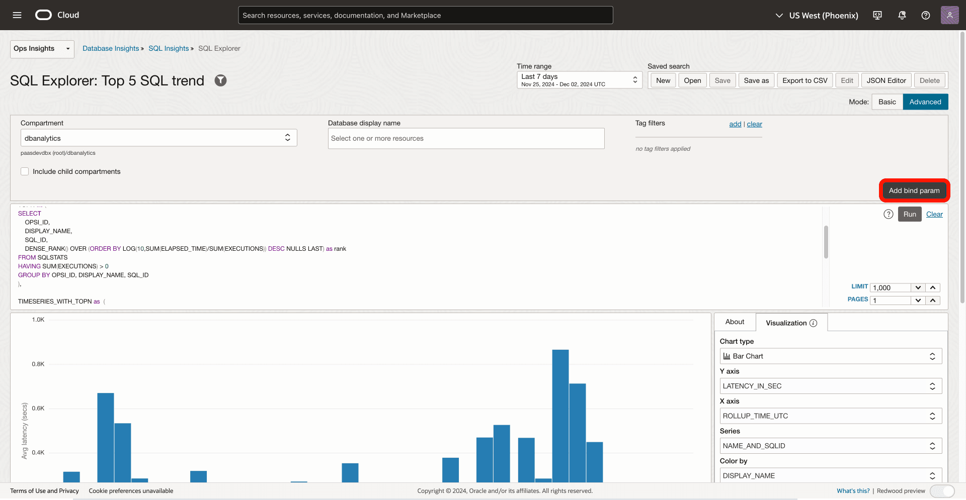 Add a bind parameter to an SQL statement using data explorer