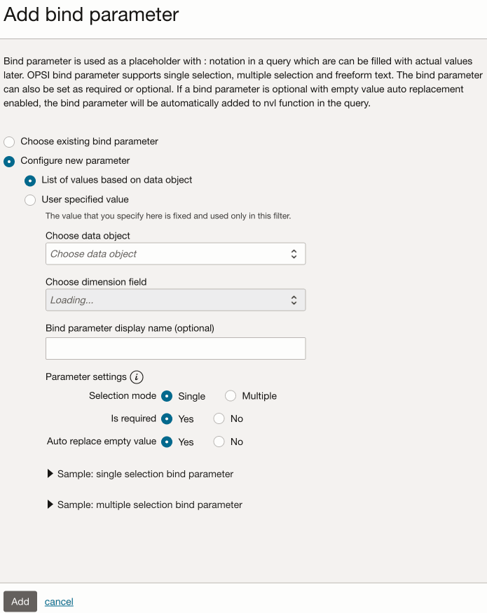 Add a new bind parameter and its values