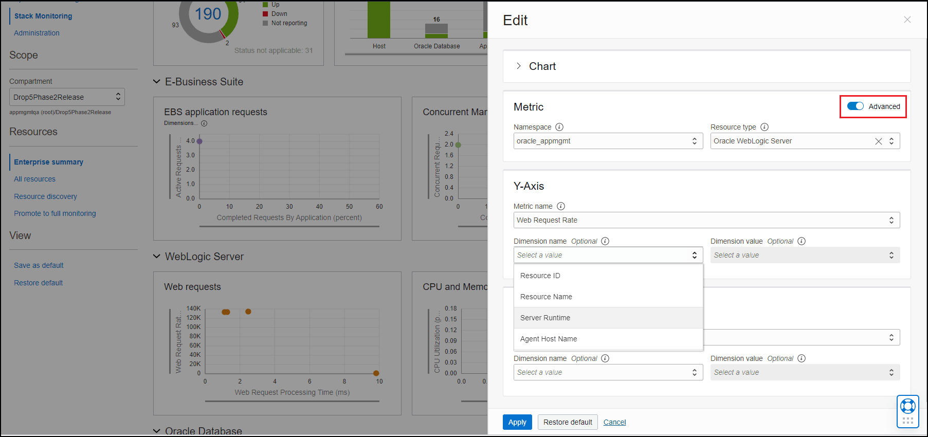 Image shows the edit metric panel with the Advanced option set.