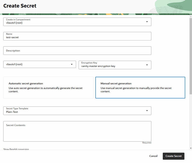 Description of vault-create-secret.png follows