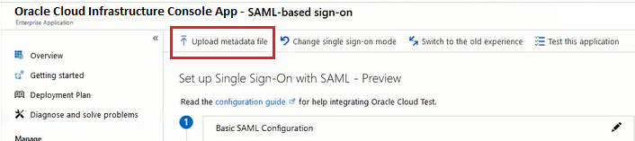 Click to expand Azure AD upload metadata link