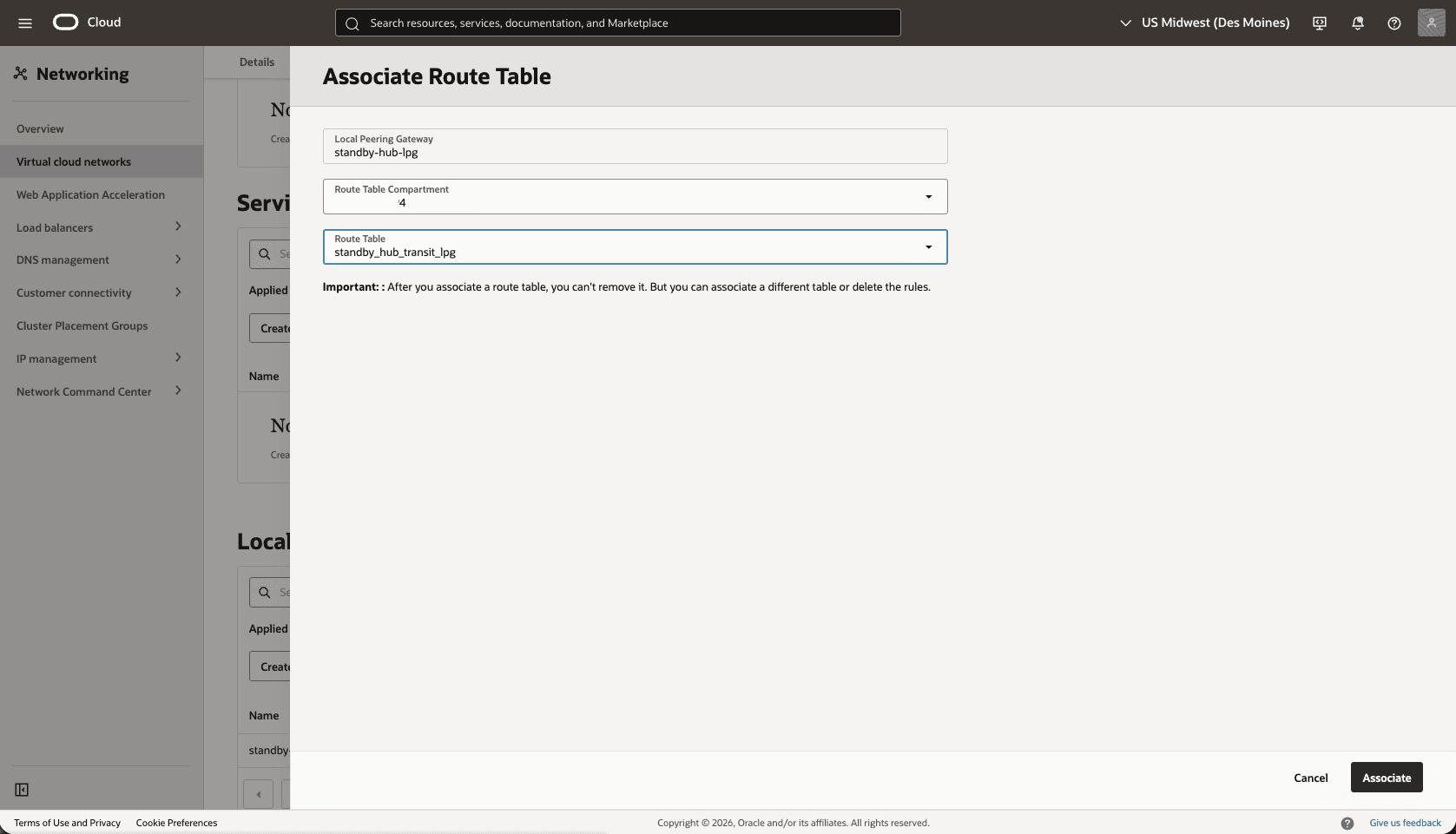 This screenshot shows how to configure the network in the standby region. This screenshot shows how to configure the network in the standby region.