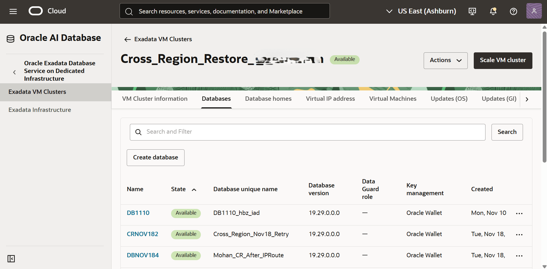 This screenshot shows the list of databases. This screenshot shows the list of databases.