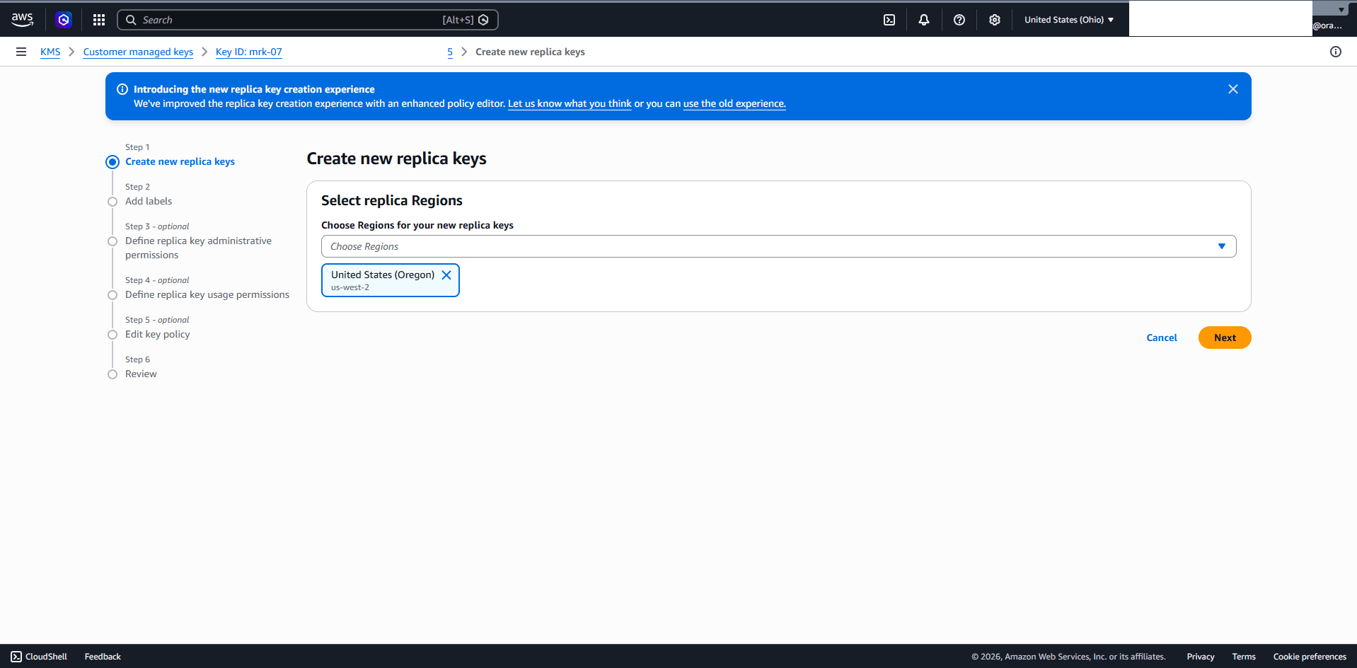 This screenshot shows how to enable the multi-region key in AWS KMS. This screenshot shows how to enable the multi-region key in AWS KMS.