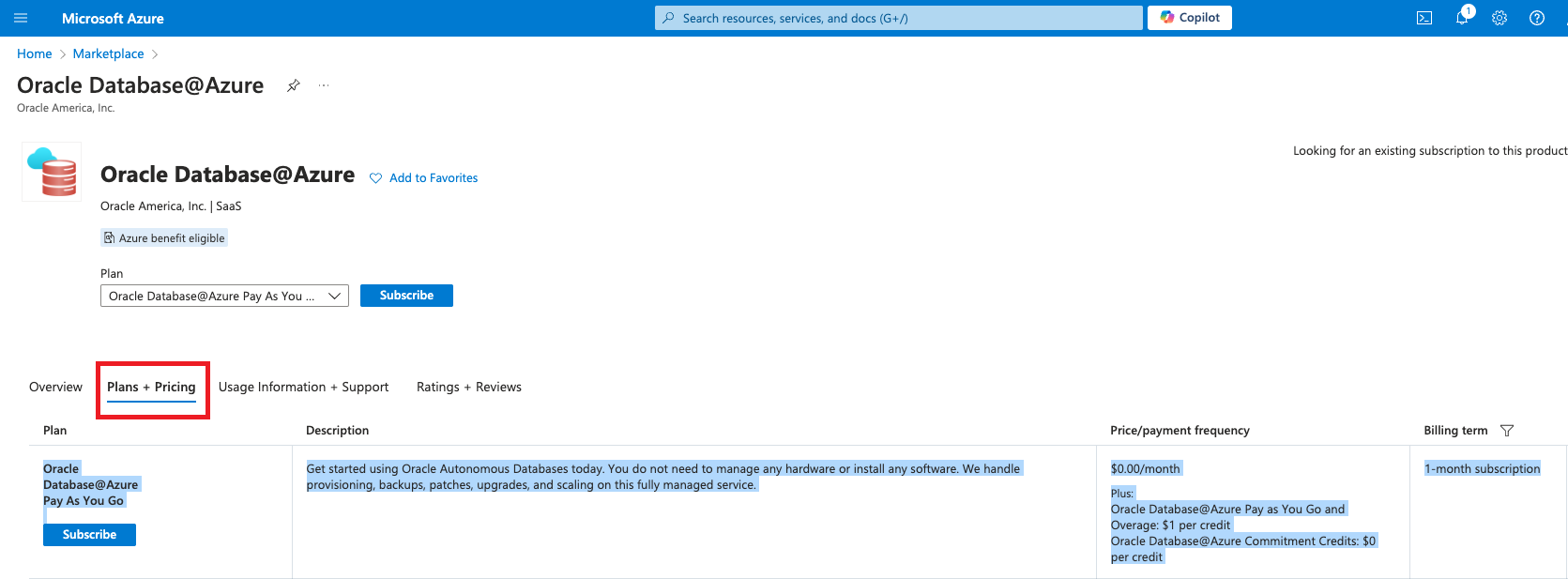Click to expand An image of the Plans + Pricing tab