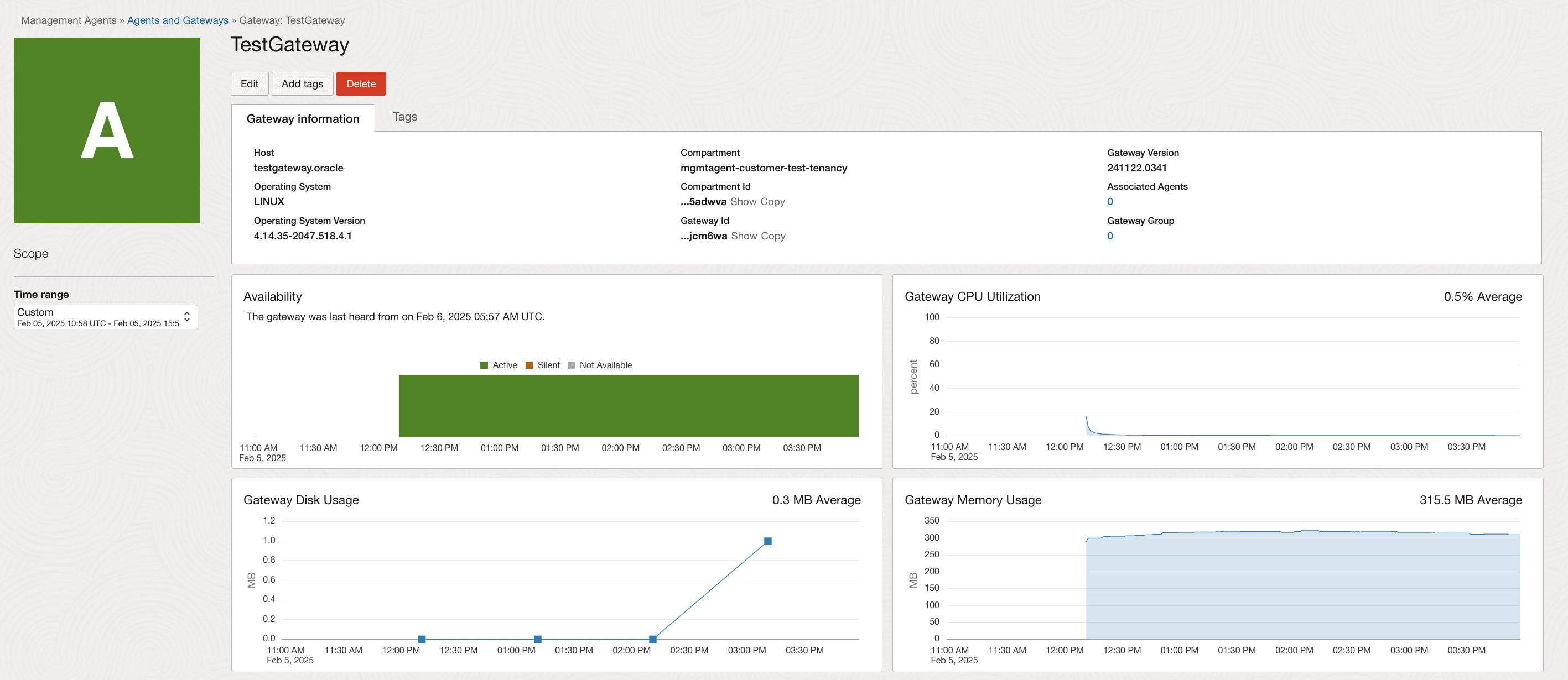 Management Gateway details page that shows the information about a management gateway installed. Management Gateway details page that shows the information about a management gateway installed.